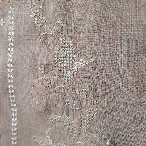 Vintage linen button down shirt and shell, tan, large - Picture 8 of 12